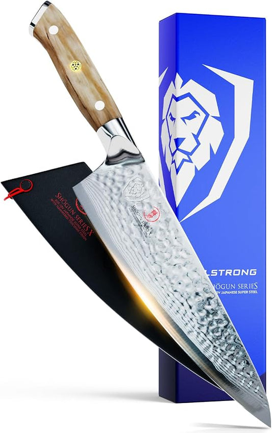 Dalstrong Chef Knife 8 inch Blade - AUS-10V Japanese Steel - Full Tang - Olive Wood Handle - Chef's Knife - Shogun Series - Razor Sharp Kitchen - Professional Premium Sheath