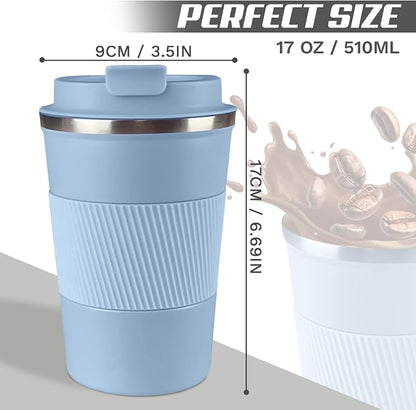 SPLMIFA Vacuum-Insulated Stainless Steel Travel Coffee Mug, Leak-Proof Reusable Coffee Cup with Lid - Keep Hot & Cold Drinks for Hours, Durable Insulated Tumbler for Men & Women(3rd-Light Blue, 17OZ)