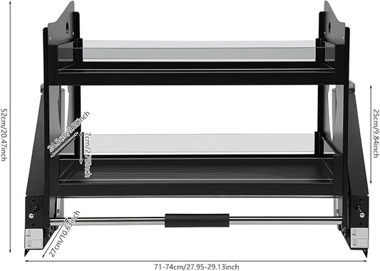 Pull Down Cabinet Organizer, 2-Tier Lowering Basket for 27.95-29.13" Wide Cabinet, 22 lbs Capacity Tempered Glass Pull-Out Kitchen Storage Shelf, Soft Close Damping, 29.13*10.63*20.47in Black