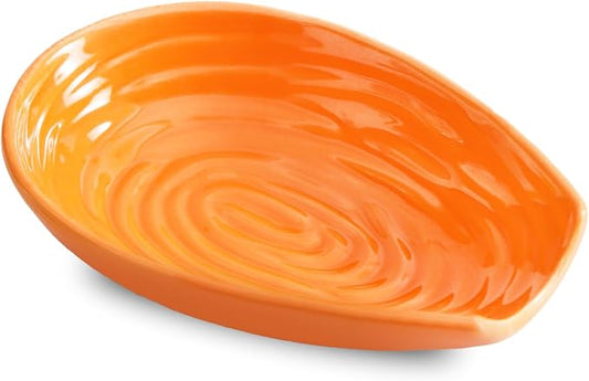 Hasense Spoon Rest for Kitchen Counter, Porcelain Spoon Holder for Stove Top, Cooking Utensil Rest Kitchen Gadget Spoon Cradle for Spatula, Ladle, Tongs and Knife, Orange