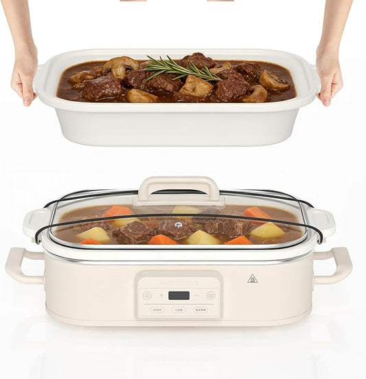 4 Quart Casserole Programmable Slow Cooker with Ceramic Baking Dish - Perfect Kitchen Small Appliance for Family Dinners, Oven Safe and Durable Bakeware for Lasagna, Roasts, Oatmeal
