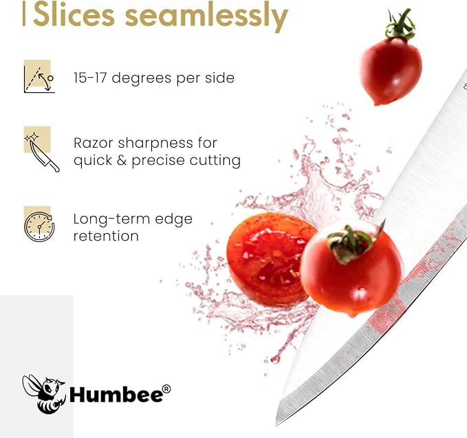 8-Inch Chef Knife – Full Tang Razor-Sharp High Carbon Stainless Steel Blade – Hollow Grind Edge – Ergonomic Grip Handle – Professional Kitchen Knife, Black