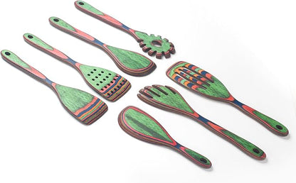 7 Pcs Wood Cooking Utensils Set, Wooden Kitchen Utensil Set for Cooking, Wooden Cooking Spoons & Spatulas, Safe for Non-Stick Cookware, Blue