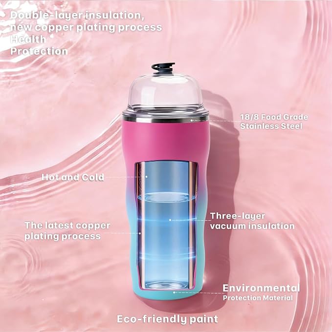 20oz Insulated Tumbler with Straw & Lid, Stainless Steel Vacuum Travel Mug, Handwoven Strap, Non-Slip Boot, Spill Proof, Pink Purple Gradient