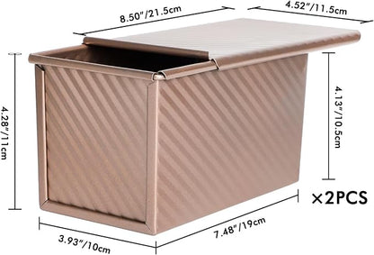 Beasea Pullman Loaf Pan with Lid, 2 Pack 1 lb Non-Stick Bread Loaf Pans Carbon Steel Bread Toast Box with Cover for Homemade Bakeware Bread Toast Oven Baking - Rose Gold
