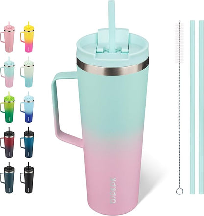 BJPKPK Insulated Tumbler with Handle, 26oz Insulated Tumblers with Lid and Straw, Stainless Steel Metal Water Bottles, Coffee Travel Mugs, Cups, Marshmallow