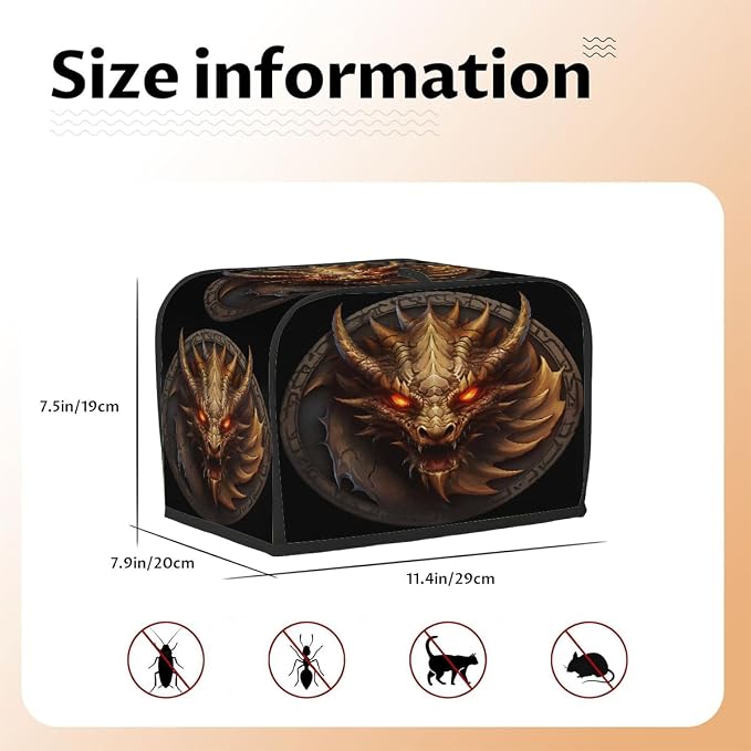 Cool Dragon Animal Toaster Cover 2 Slice Wide Slot Washable Kitchen Appliance Covers Fingerprint Bread Machine Dust Cover Small Toaster Oven Accessories Covers Bread Maker Bag Women Gift