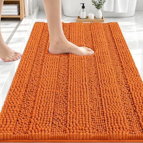 OLANLY Thick Bathroom Rugs 30x20, Soft Chenille Striped Bath Rugs, Clay