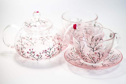 Cherry Blossom Teapot with Cups and Saucers Elegant Tea Set Women Hand Painted Personalized Mother's Day Gift Handmade Luxurious Tea Accessories for Tea Party Japanese Style Teapot Set