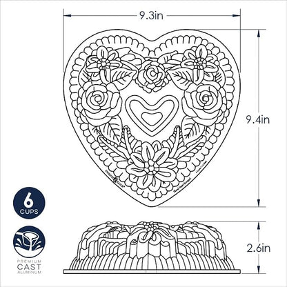 Nordic Ware Wildflower Heart Bundt, 6 Cup, Toffee