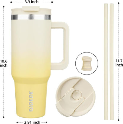 BJPKPK 40 oz Tumbler With Handle Insulated Tumblers With Lid And Straw Stainless Steel Thermal Cup,Lemon