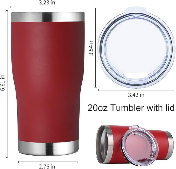 DOMICARE 20oz Tumbler with Lid Stainless Steel Tumblers Bulk, Double Wall Vacuum Insulated Coffee Travel Mug Powder Coated Tumbler, 1 Count (Pack of 1) Red