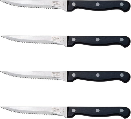 Chicago Cutlery Essentials 4-Piece Serrated Steak Knives, 4.5" Stainless Steel Blades for Effortless Cutting, For Home Kitchen and Professional Use