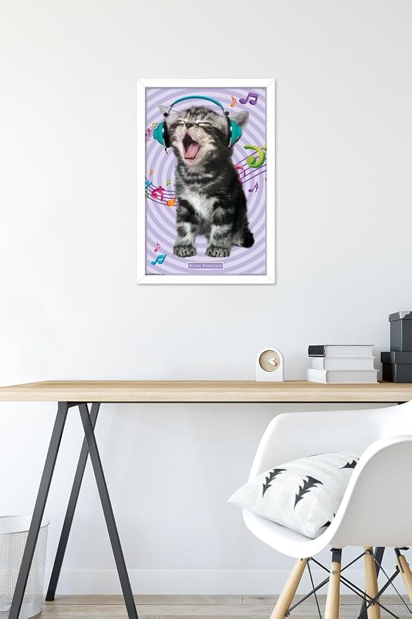 Trends International Keith Kimberlin - Kitten - Singing Wall Poster, 14.725" x 22.375", White Framed Version