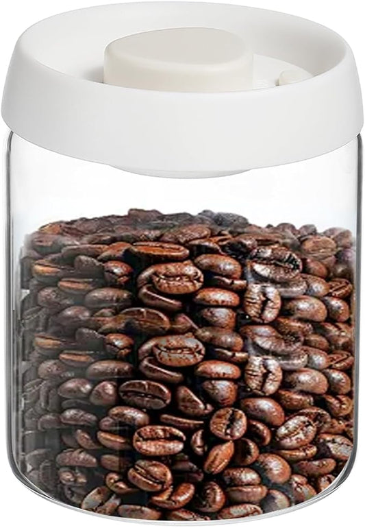 uxcell Coffee Vacuum Container, 900ml/30oz Glass Coffee Bean Storage Container with Lids for Spices Biscuits Loose Leaf Tea, White