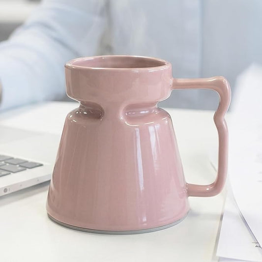 Wide Bottom Handmade Coffee Mug, Tip-Proof Ceramic Mug with Weighted Non-Slip Base, Stable Desk & Travel Mug for Office, RV & Boat, Retro Sci-Fi Design, Unique Appreciation Gift