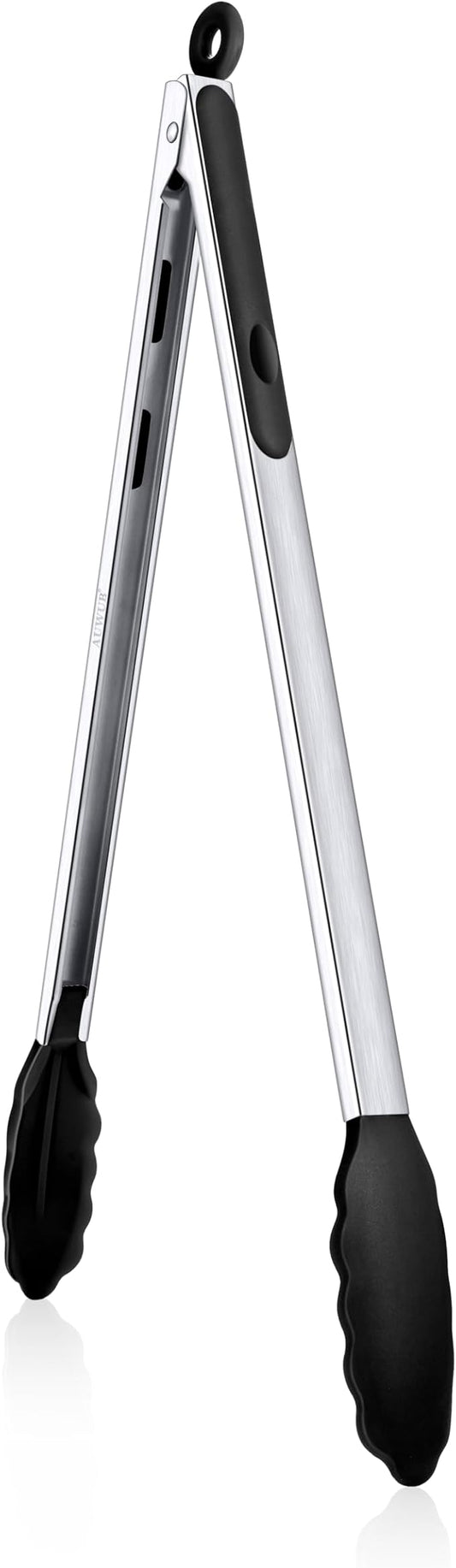 Salad Tongs, 16 Inch Silicone Food Tongs with 304 Stainless Steel Core & Non-Slip Grip in Black Color