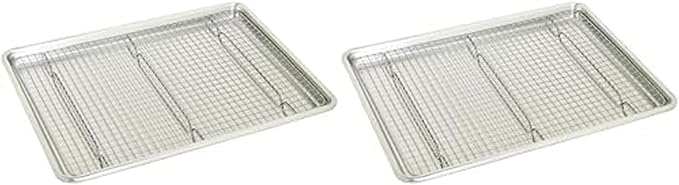 Chigcago Metallic Recyled Aluminum Large Baking Sheet And Rack Set, Made From Recycled Alumunim, Great For Everyday Use, Includes Wired Rack Perfect For Cooling Food Evenly (Pack of 2)