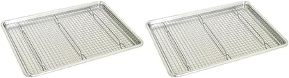 Chigcago Metallic Recyled Aluminum Large Baking Sheet And Rack Set, Made From Recycled Alumunim, Great For Everyday Use, Includes Wired Rack Perfect For Cooling Food Evenly (Pack of 2)