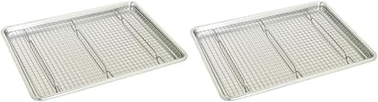 Chigcago Metallic Recyled Aluminum Large Baking Sheet And Rack Set, Made From Recycled Alumunim, Great For Everyday Use, Includes Wired Rack Perfect For Cooling Food Evenly (Pack of 2)