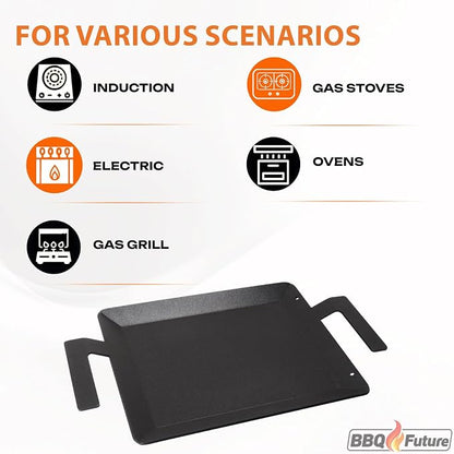 Carbon Steel Griddle for Gas Grill, Double Burner Griddle Compatible with Induction, Stove Top, Electric, Oven - 17" x 10" Professional Cookware for Cooktop, NonStick Griddle Pan