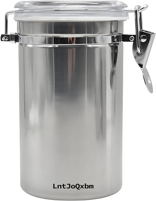 Stainless Steel Vacuum Seal Coffee Canister With Clear Lid, Airtight Food Storage Container With Locking Clamp for Coffee Beans, Tea, Cereal, Nuts (Stainless Steel With Clear Lid, 67.6 fl oz / 2000ml)
