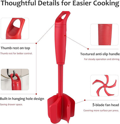 Ourokhome Meat Chopper and Potato Masher, Heat Resistant Nylon Ground Beef Smasher for Hamburger, 5 Curved Blades Nonstick Safe Mixer & Stirrer, Practical Kitchen Gadgets, Red