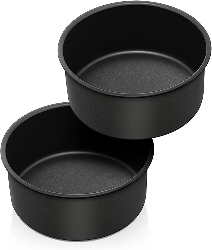P&P CHEF 6 Inch Cake Pan, Nonstick Round Baking Layer Cake Pans Tins Set for Birthday Wedding, 2.94-Inch Deep Side & One-piece Design, Stainless Steel Core & Easy Clean, Black, 2Pcs