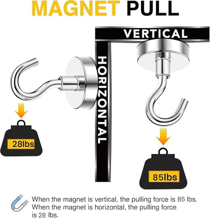 DIYMAG Magnetic Hooks, 85 LB Silver Heavy Duty Strong Magnet with Hook, Rare Earth Neodymium Magnets for Hanging, Magnetics Hanger for Curtain, Home, Kitchen, Workplace, 12 Packs