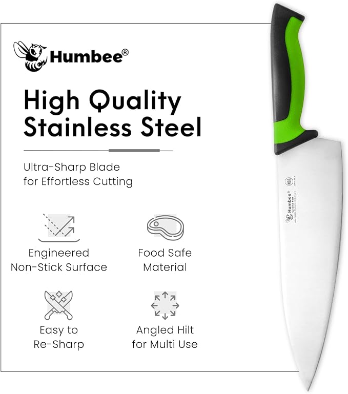 10-Inch Chef Knife, NSF Certified Razor-Sharp High Carbon Stainless Steel Blade – Ergonomic Color Coded Handle, Non-Slip Grip Kitchen Knife, DT-10 Series, Green
