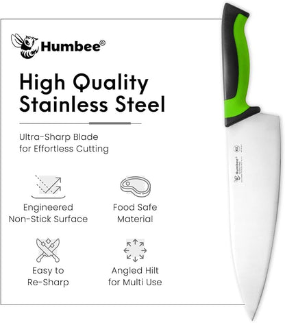 10-Inch Chef Knife, NSF Certified Razor-Sharp High Carbon Stainless Steel Blade – Ergonomic Color Coded Handle, Non-Slip Grip Kitchen Knife, DT-10 Series, Green