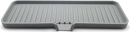 Silicone Soap Dish Tray and Sponge Holder with Drain Chute, Rectangular, Kitchen and Bathroom Sink Organizer (Grey, 12"x4")