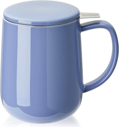 Sweese 20 OZ Porcelain Tea Mug with Infuser and Lid, Dusty Blue Tea Cup
