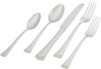Lenox Silverware Set For 12, Portola 65-Piece Flatware Set with Serving Utensils, Service For 12, 18/10 Stainless Steel Flatware, Dishwasher Safe, Knives Spoons and Forks (Silver, 65 pieces)