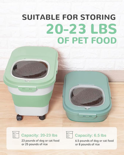 20-23 Lbs Dog Food Storage Container - Collapsible Dog Food Container with Attachable Casters and Scoop,Small Container,Pet Food Storage Containers to Keep Dry Food Fresh,Easy to Move
