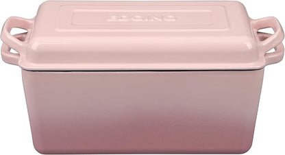 EDGING CASTING Enameled Cast Iron Dutch Oven, Oblong Bread Oven for Sourdough Bread Baking, Baking Pan, Dual Handles, Oven Safe, 4 Quart, Pink
