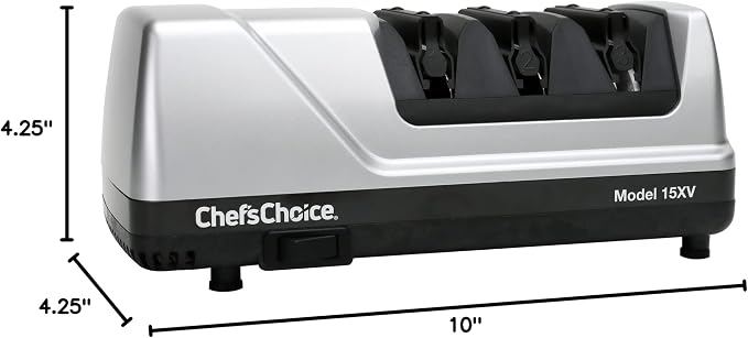 Chef’sChoice 15XV EdgeSelect Professional Electric Knife Sharpener with 100-Percent Diamond Abrasives and Precision Angle Guides for Straight Edge and Serrated Knives,3-Stage,Gray,(Pack of 4)
