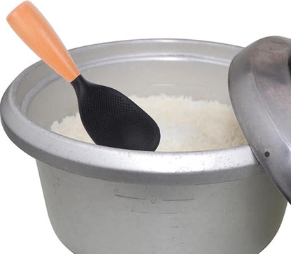 MAGICLULU Silicone Wooden Rice Paddle Kitchen Utensils Cooking Ladle Handle (Black)