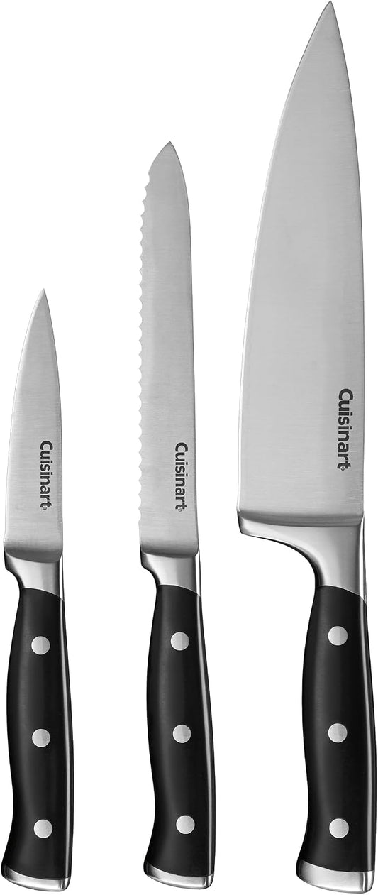 Cuisinart Classic Forged High-Carbon Stainless Steel full-tang Triple Rivet Knife Set With Black Blade Cover/Shealths (3-Piece)