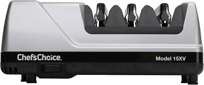 Chef’sChoice 15XV EdgeSelect Professional Electric Knife Sharpener with 100-Percent Diamond Abrasives and Precision Angle Guides for Straight Edge and Serrated Knives, 3-Stage, Gray