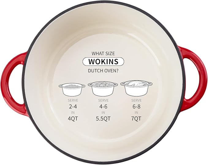 Enameled Cast Iron Dutch Oven - 5.5QT Pot with Lid,Oven Safe to 500°F,Heavy-Duty Cookware for Sourdough Bread Baking,Braising,Stews,Roasting Red