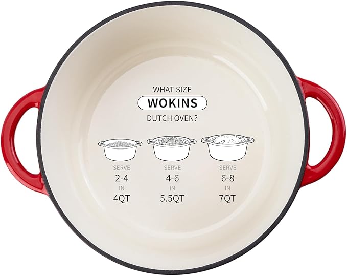 Enameled Cast Iron Dutch Oven - 4QT Pot with Lid,Oven Safe to 500°F,Heavy-Duty Cookware for Sourdough Bread Baking,Braising,Stews,Roasting Red