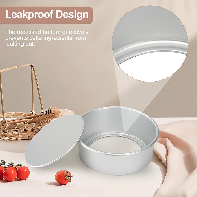 Round Cake Pan with Removable Bottom, Set of 3 (6 x 3 inch/8 x 3 inch/10 x 3 inch), Aluminum Baking Pans for Layer Cakes, Non-Stick, Evenly Heating Tools for Home Kitchen, Straight Side