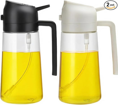 Aovdy Oil Sprayer for Cooking 16oz, 2 in 1 Olive Oil Dispenser and Oil Sprayer - 470ml Olive Bottle Spray and Pour - Glass Oil Dispenser for Kitchen Cooking Salad BBQ (2Pcs - White&Black)