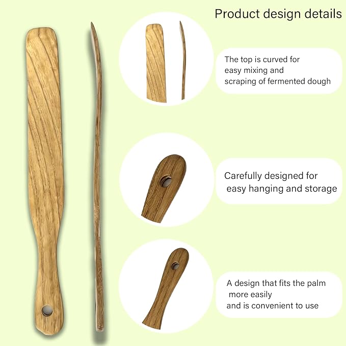 2 Pack Skinny Spurtle for Sourdough Starter, Extra Long Handle Sourdough Starter Mixer, Jar Spatula for Reaching Bottom, Dough Whisk & Kitchen Utensil Kit, Natural Wood Cooking Tools