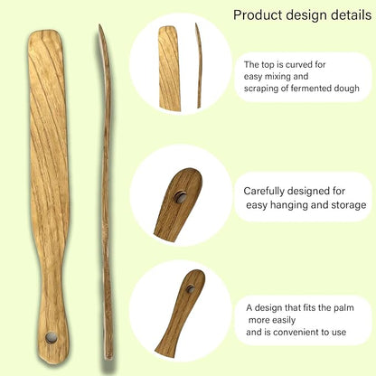 2 Pack Skinny Spurtle for Sourdough Starter, Extra Long Handle Sourdough Starter Mixer, Jar Spatula for Reaching Bottom, Dough Whisk & Kitchen Utensil Kit, Natural Wood Cooking Tools