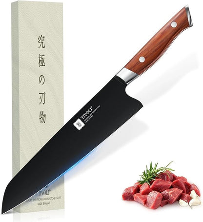 TIVOLI Chef Knife 8 Inch - Cooking Knife Hand Forged from High Carbon Steel - Ultra Sharp Deep Cutting Knives with Full Tang Ergonomic Wood Handle - Gift for Men Women