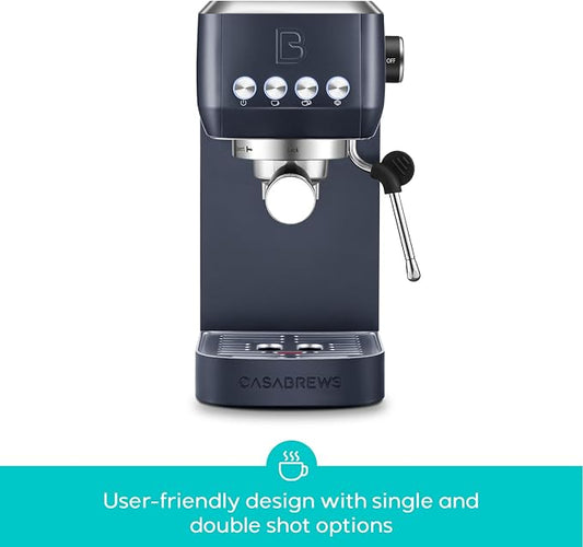 CASABREWS 3700 Essential Espresso Machine 20 Bar, Stainless Steel Coffee Maker with Steam Frother, Cappuccino & Latte Machine, 43.9oz Water Tank, Sapphire Blue