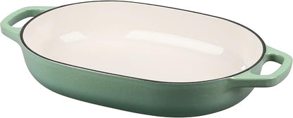 EDGING CASTING Enameled Cast Iron Oval Dutch Oven Pot with Lid, Dutch Oven for Sourdough Bread Baking, Bread Oven, Bread Dutch Oven, Oval Bread Pan, 7qt, Sage Green