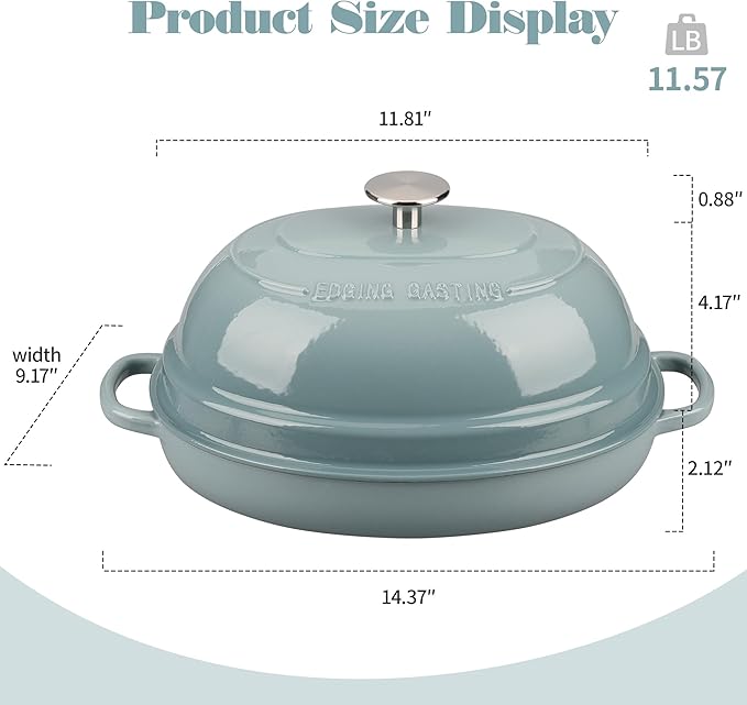 EDGING CASTING Enameled Oval Cast Iron Dutch Oven Pot with Lid, Bread Dutch Oven for Sourdough Bread Baking, Dutch Oven Bread, Bread Oven, 6QT, Seasalt
